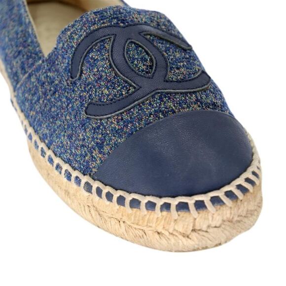 Chanel Espadrille 38 Wool Blue Tweed Cap Toe Cc Sandals CC-S0207P-C038 - Picture 7 of 11